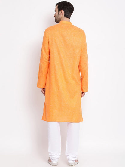 VASTRAMAY Men's Orange Mix Cotton Kurta and Pyjama Set - PUSHMYCART
