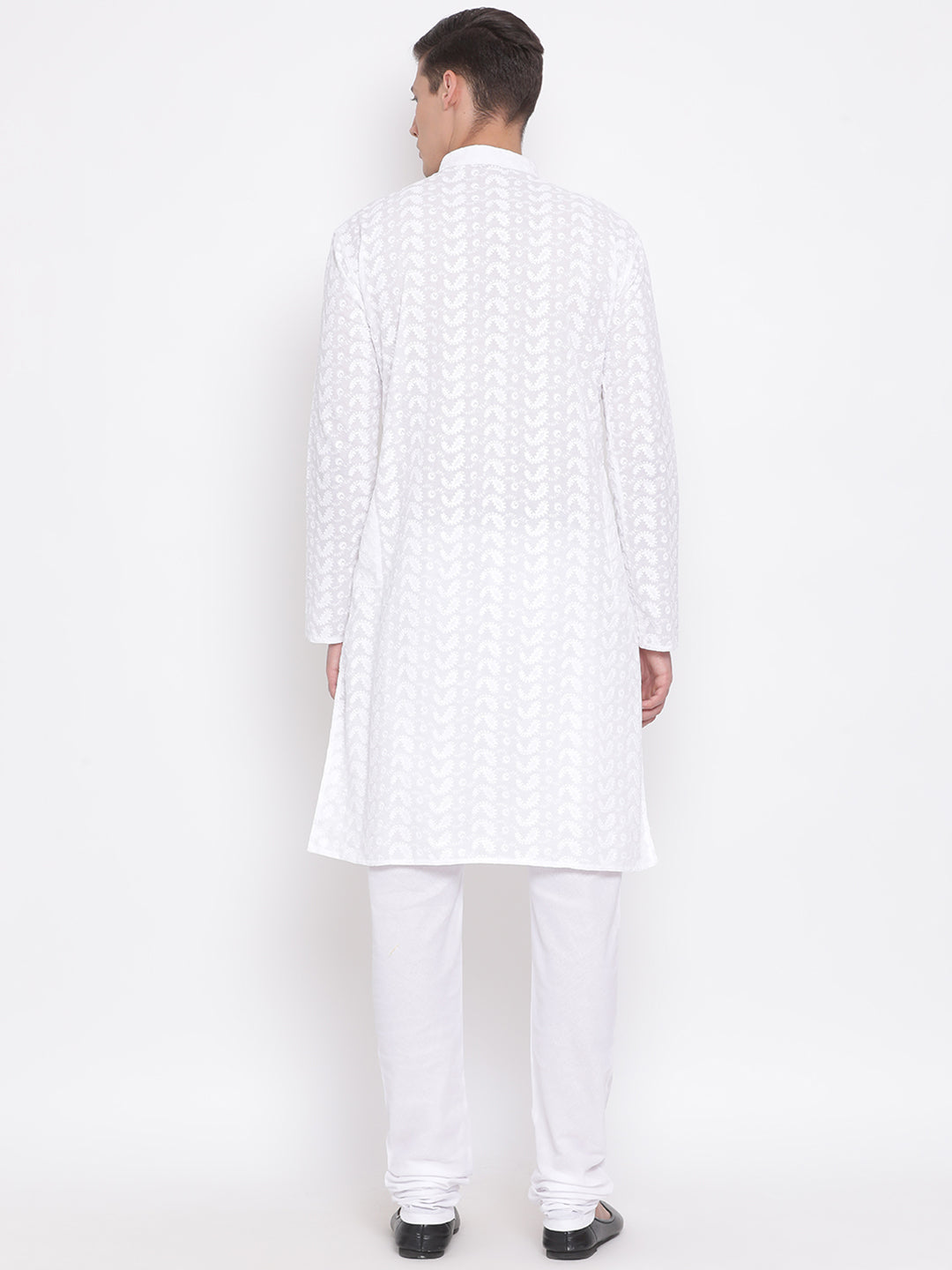 Vastramay White Pure Cotton Chikankari Kurta Pyjama Baap Beta Set - PUSHMYCART