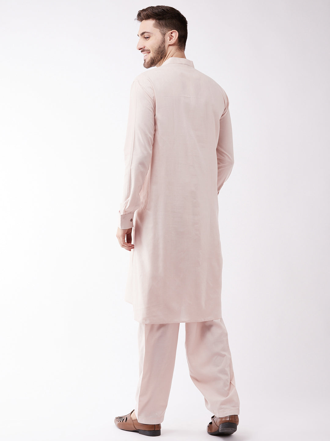 Vastramay Men's Cream Cotton Blend Kurta and Pyjama Set - PUSHMYCART