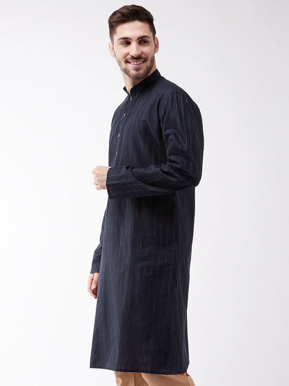 Vastramay Mens Navy Blue Cotton Blend Kurta