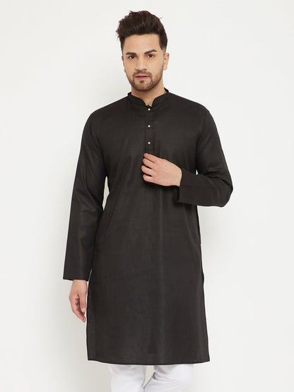 vastramay mens black cotton blend kurta