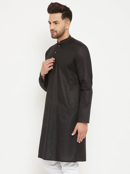 vastramay mens black cotton blend kurta