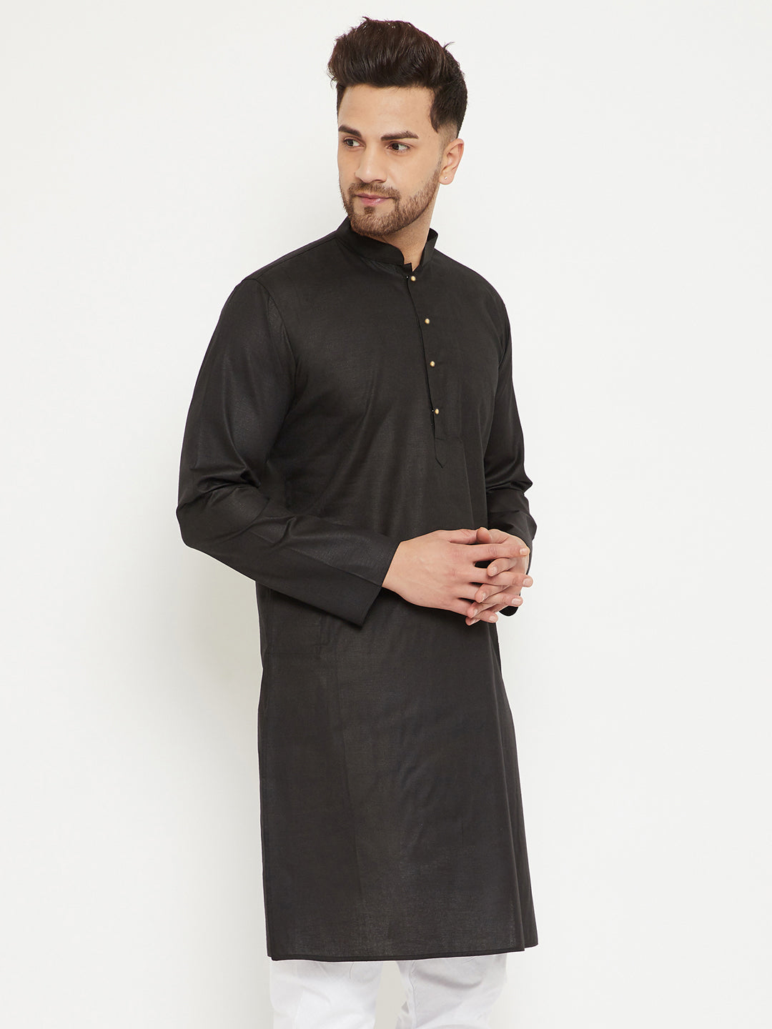 vastramay mens black cotton blend kurta