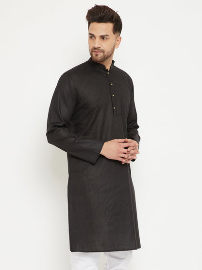 vastramay mens black cotton blend kurta