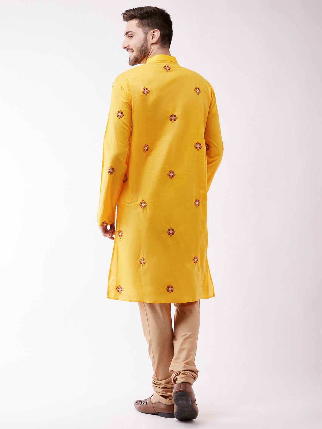 mens yellow and rose gold kurta and pyjama set