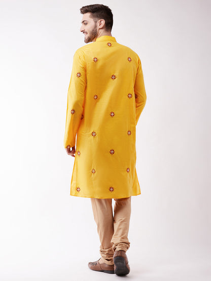 mens yellow and rose gold kurta and pyjama set