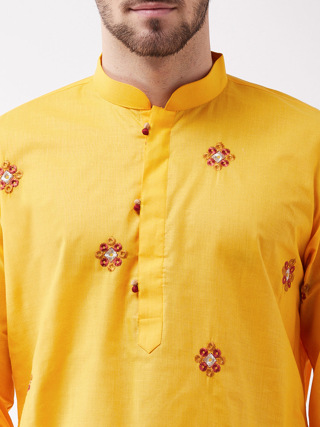 mens yellow and rose gold kurta and pyjama set