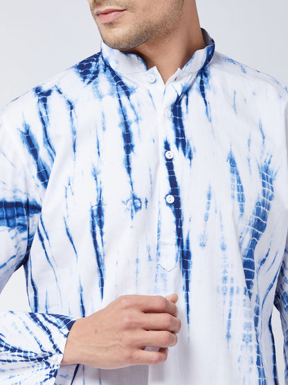 mens blue and white kurta pyjama set
