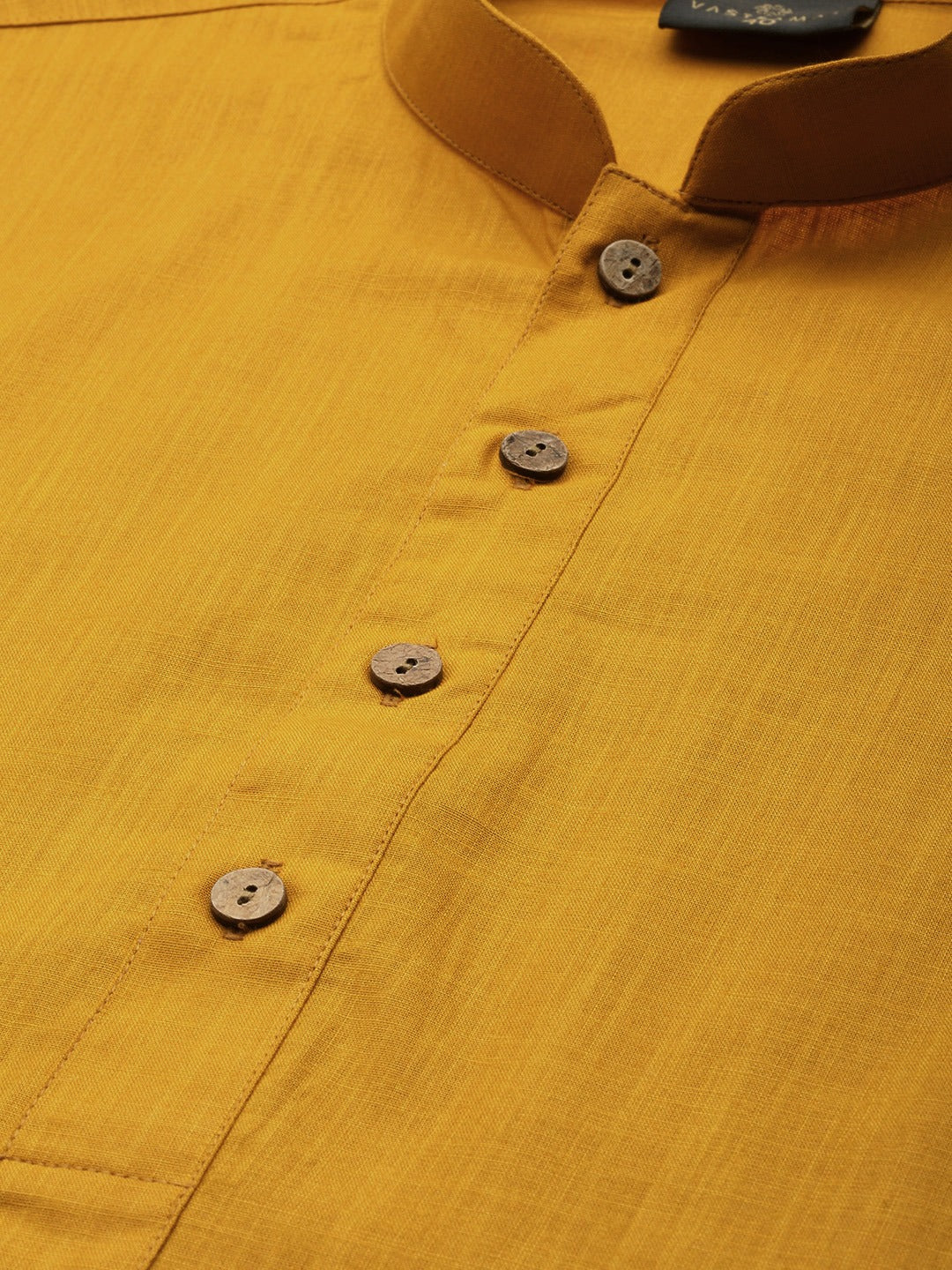 Vastramay Men's Mustard Cotton Kurta And Mundu Set - PUSHMYCART