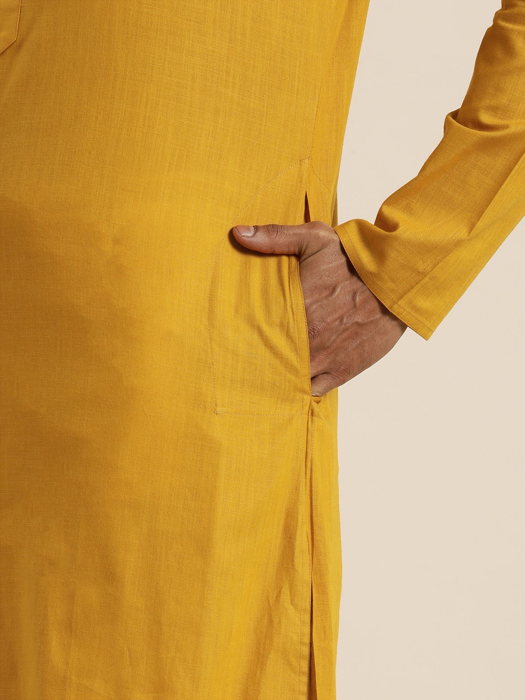 Vastramay Men's Mustard Cotton Kurta And Mundu Set - PUSHMYCART