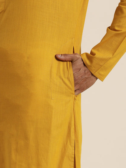 Vastramay Men's Mustard Cotton Kurta And Mundu Set - PUSHMYCART