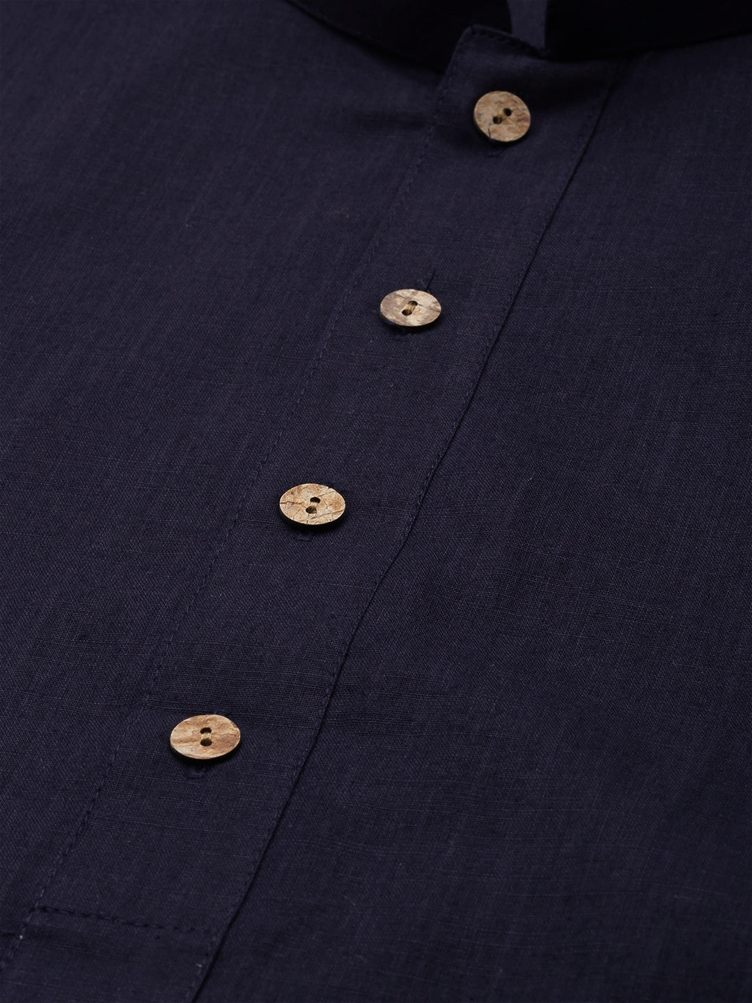 Vastramay Men's Navy Blue Cotton Kurta And Mundu Set - PUSHMYCART