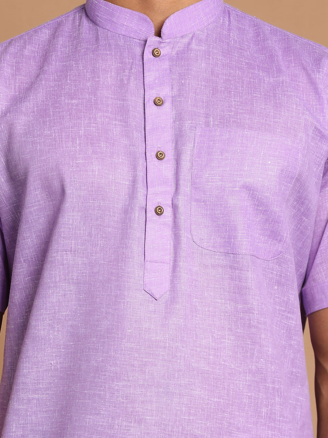 Vastramay Men's Purple Cotton Kurta And Mundu Set - PUSHMYCART