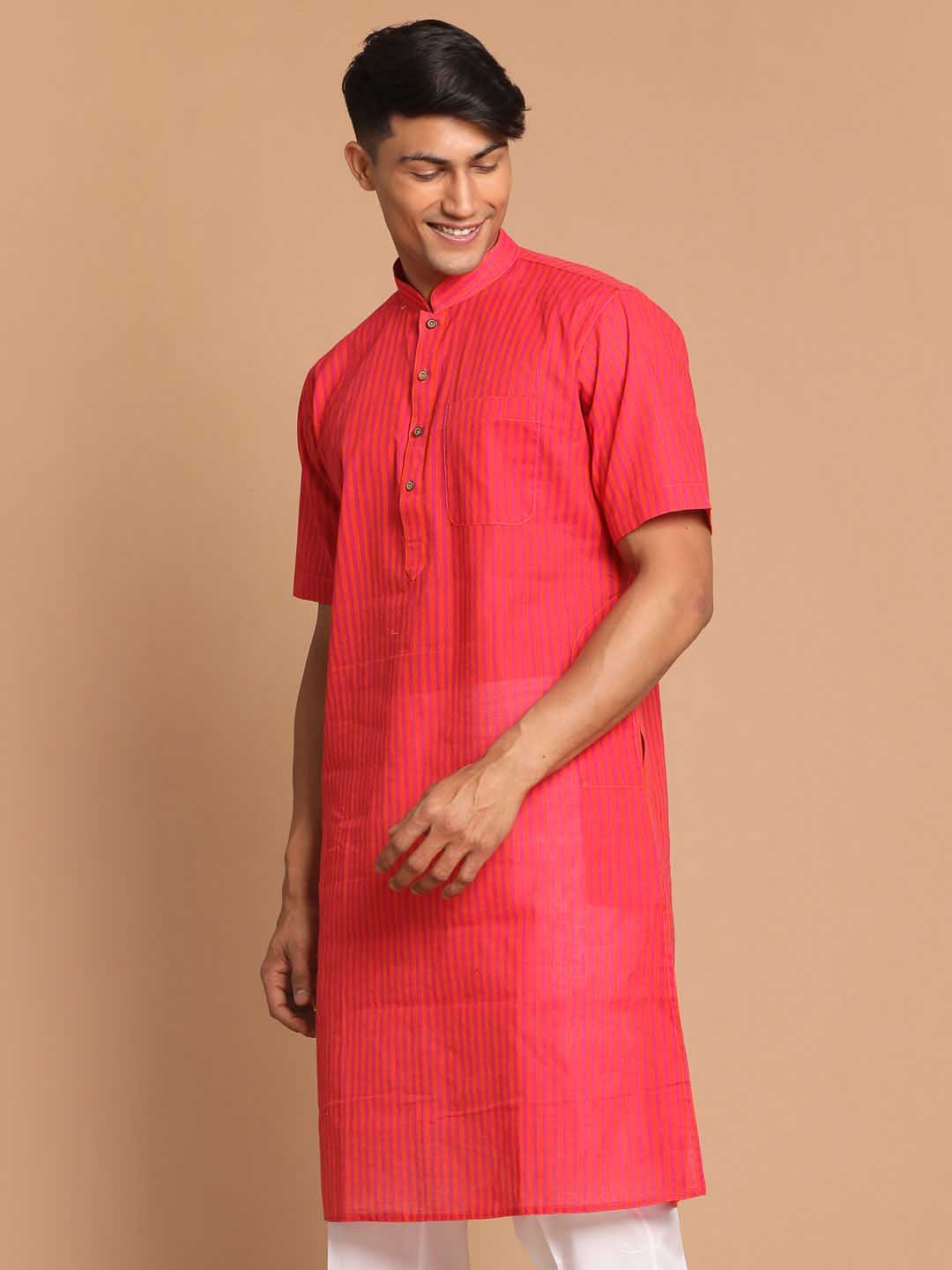 Vastramay Men's Pink Color Striped Kurta - PUSHMYCART