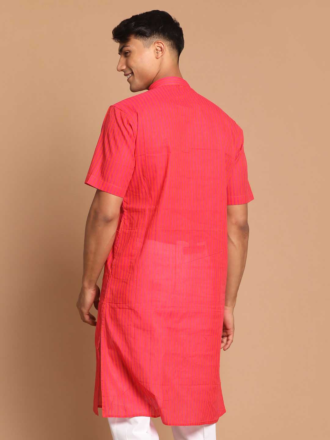 Vastramay Men's Pink Color Striped Kurta - PUSHMYCART