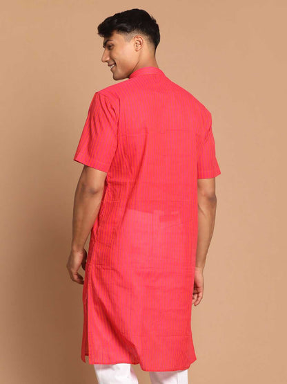Vastramay Men's Pink Color Striped Kurta - PUSHMYCART
