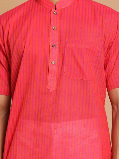 Vastramay Men's Pink Color Striped Kurta - PUSHMYCART