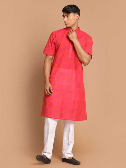 Vastramay Men's Pink Color Striped Kurta - PUSHMYCART