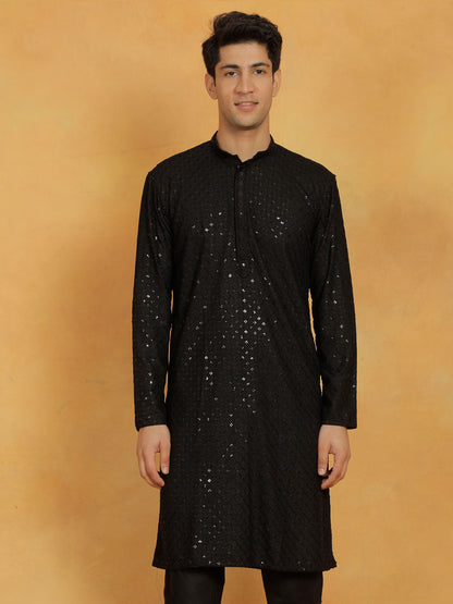 vastramay mens black cotton blend kurta 3