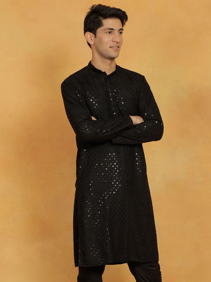 vastramay mens black cotton blend kurta 3
