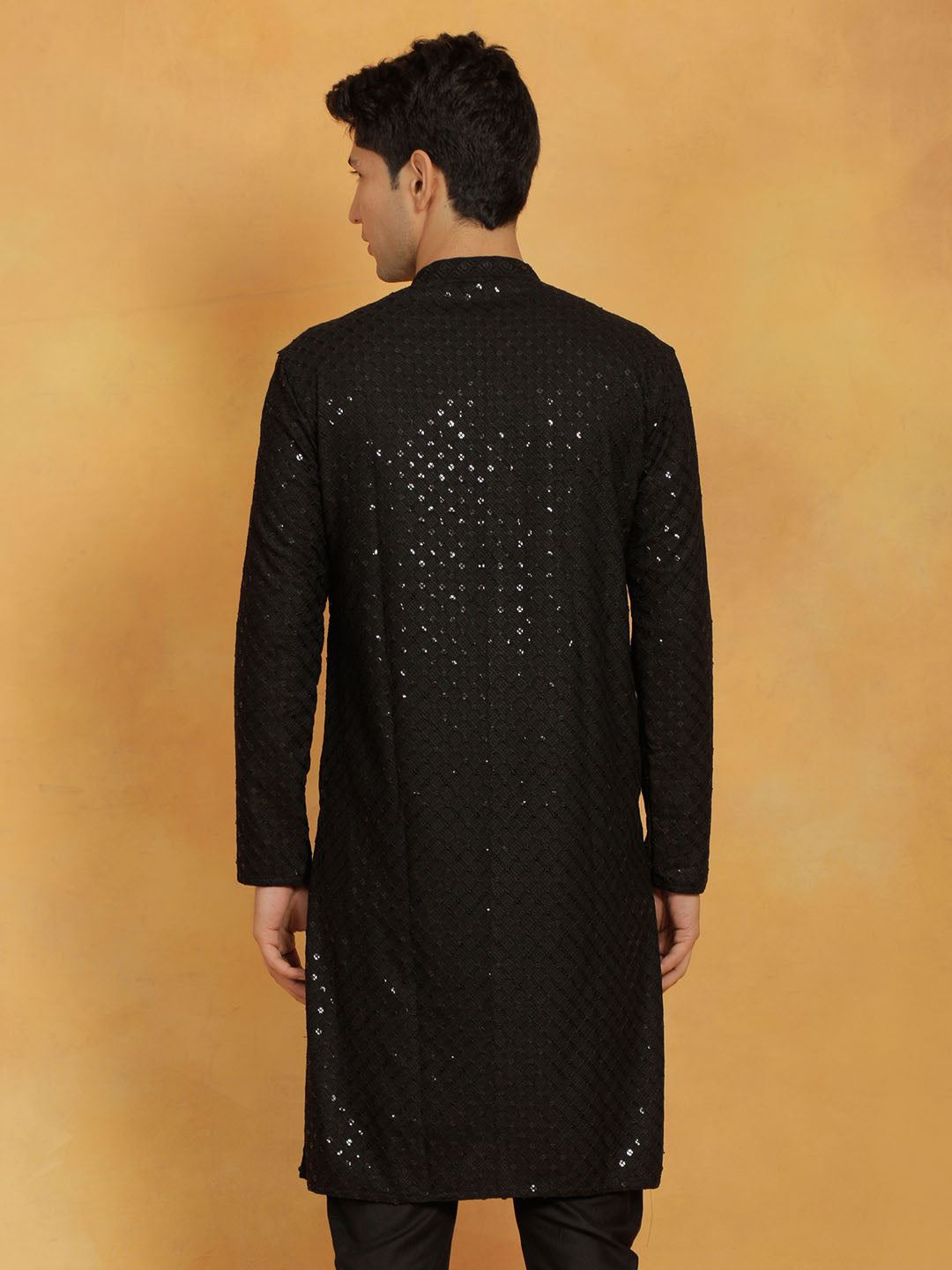 vastramay mens black cotton blend kurta 3