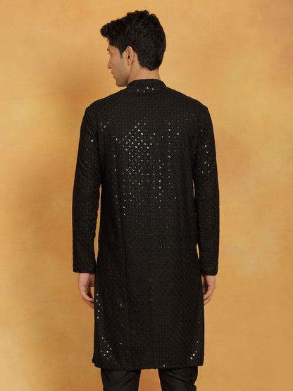 vastramay mens black cotton blend kurta 3