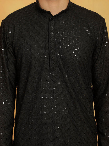 vastramay mens black cotton blend kurta 3