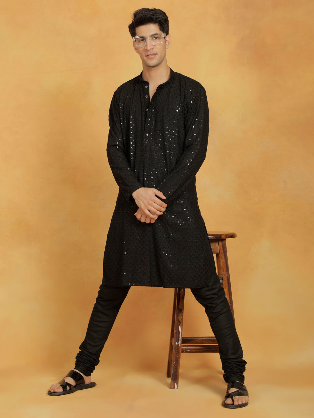 vastramay mens black cotton blend kurta 3