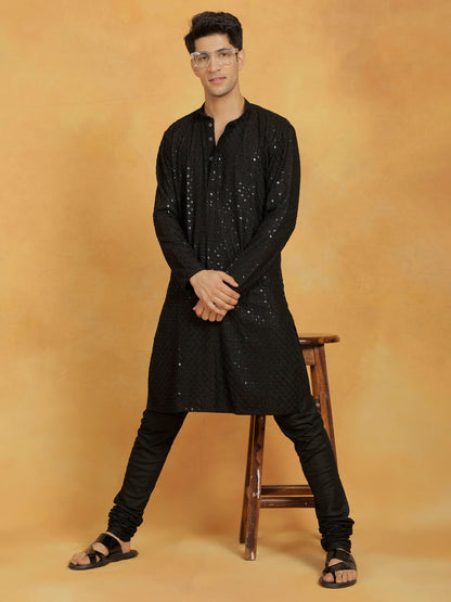 vastramay mens black cotton blend kurta 3