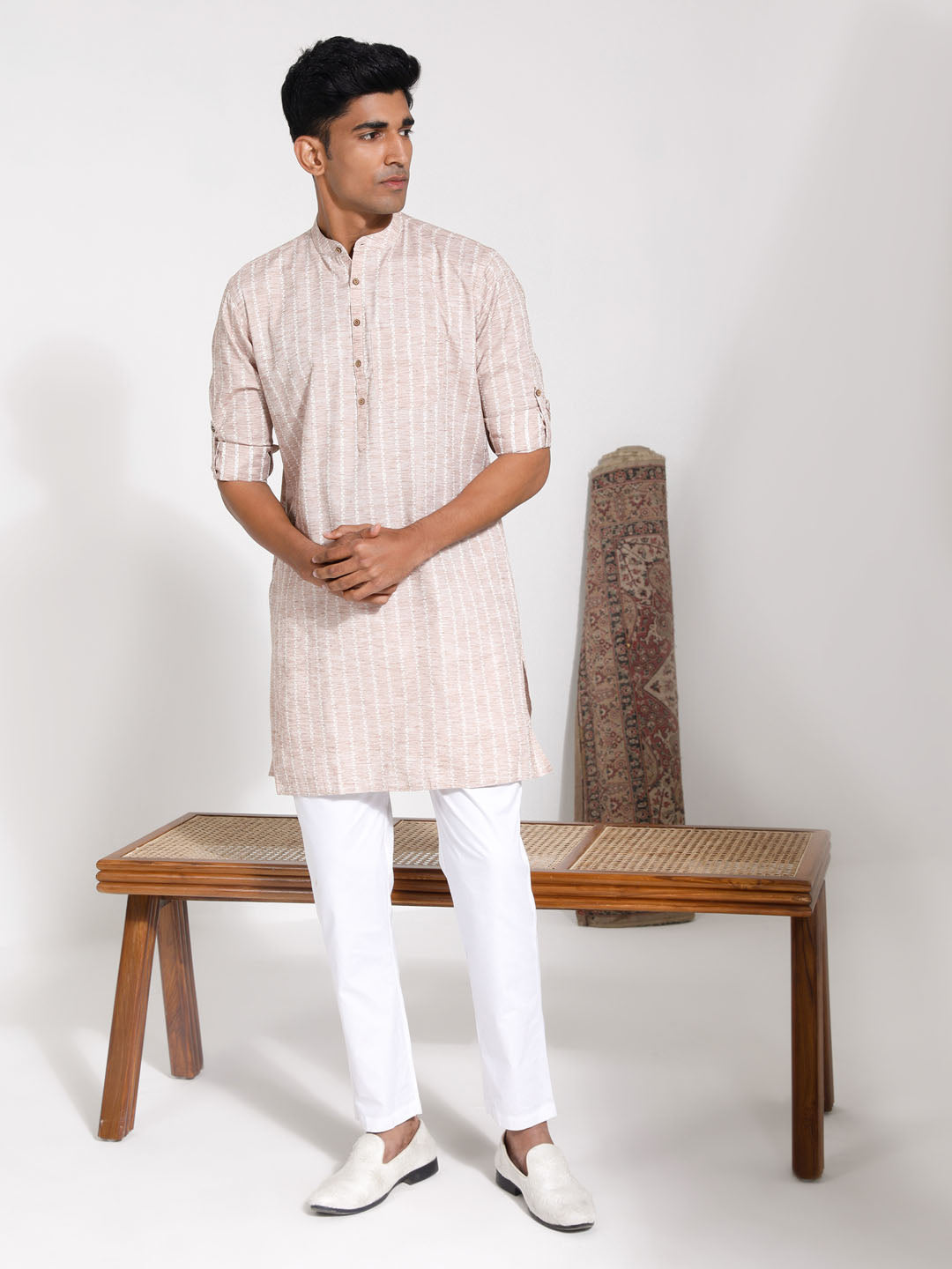 vastramay mens beige cotton kurta 1