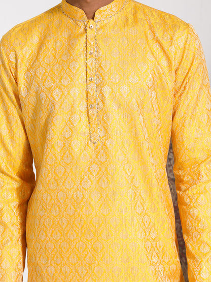 vastramay mens yellow silk blend kurta 1