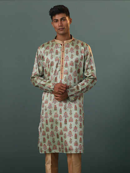 vastramay mes aqua silk blend floral printed kurta