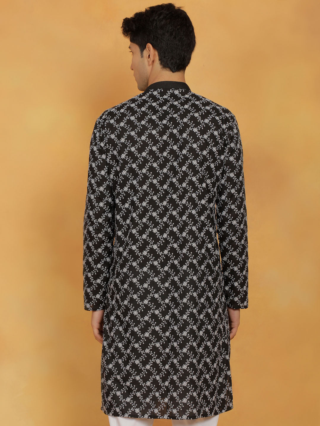 vastramay mens black cotton kurta  