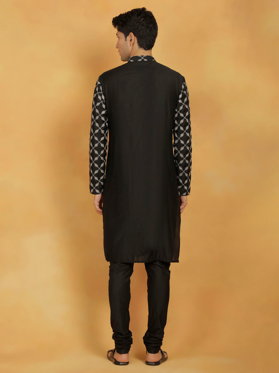 vastramay mens black cotton blend kurta and pyjama set