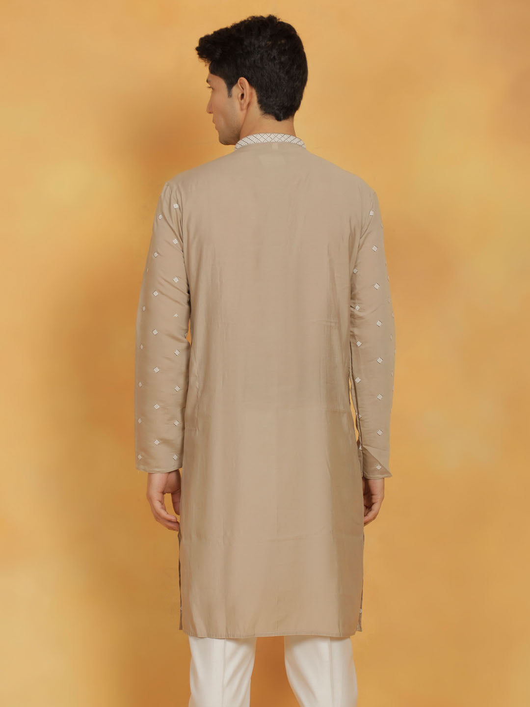 vastramay mens grey silk blend kurta 1