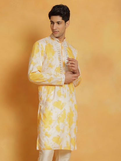 vastramay mens yellow cotton blend kurta 2