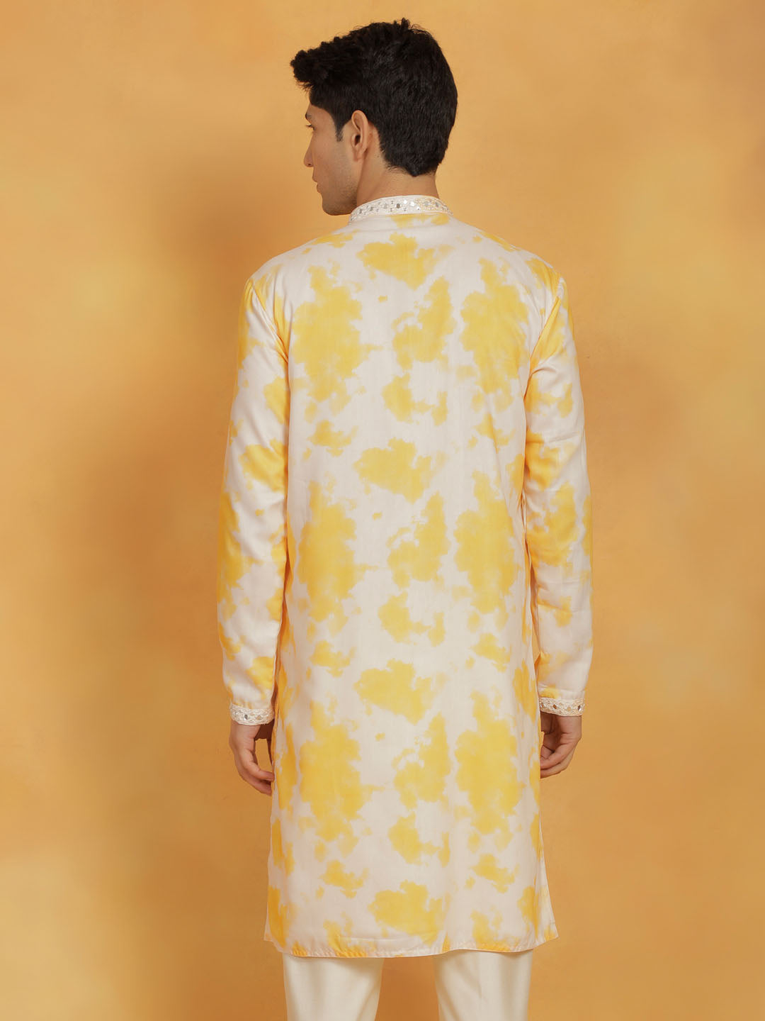 vastramay mens yellow cotton blend kurta 2