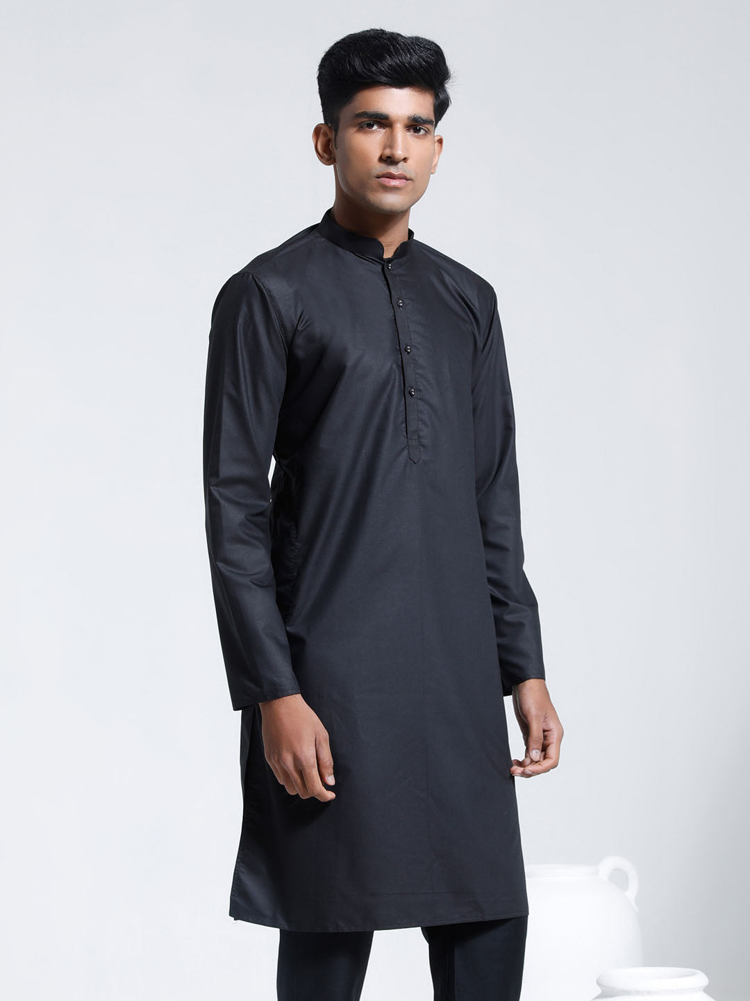 vastramay mens black cotton silk kurta