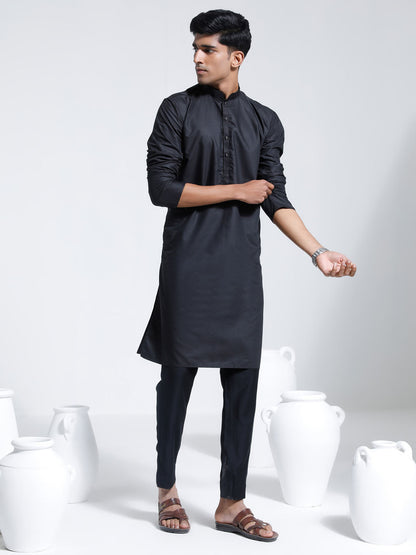 vastramay mens black cotton silk kurta