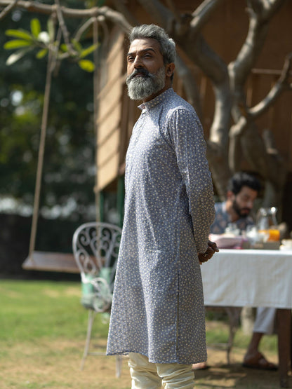 vastramay mens gray cotton blend kurta 1