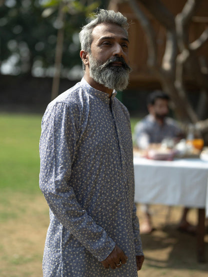 vastramay mens gray cotton blend kurta 1