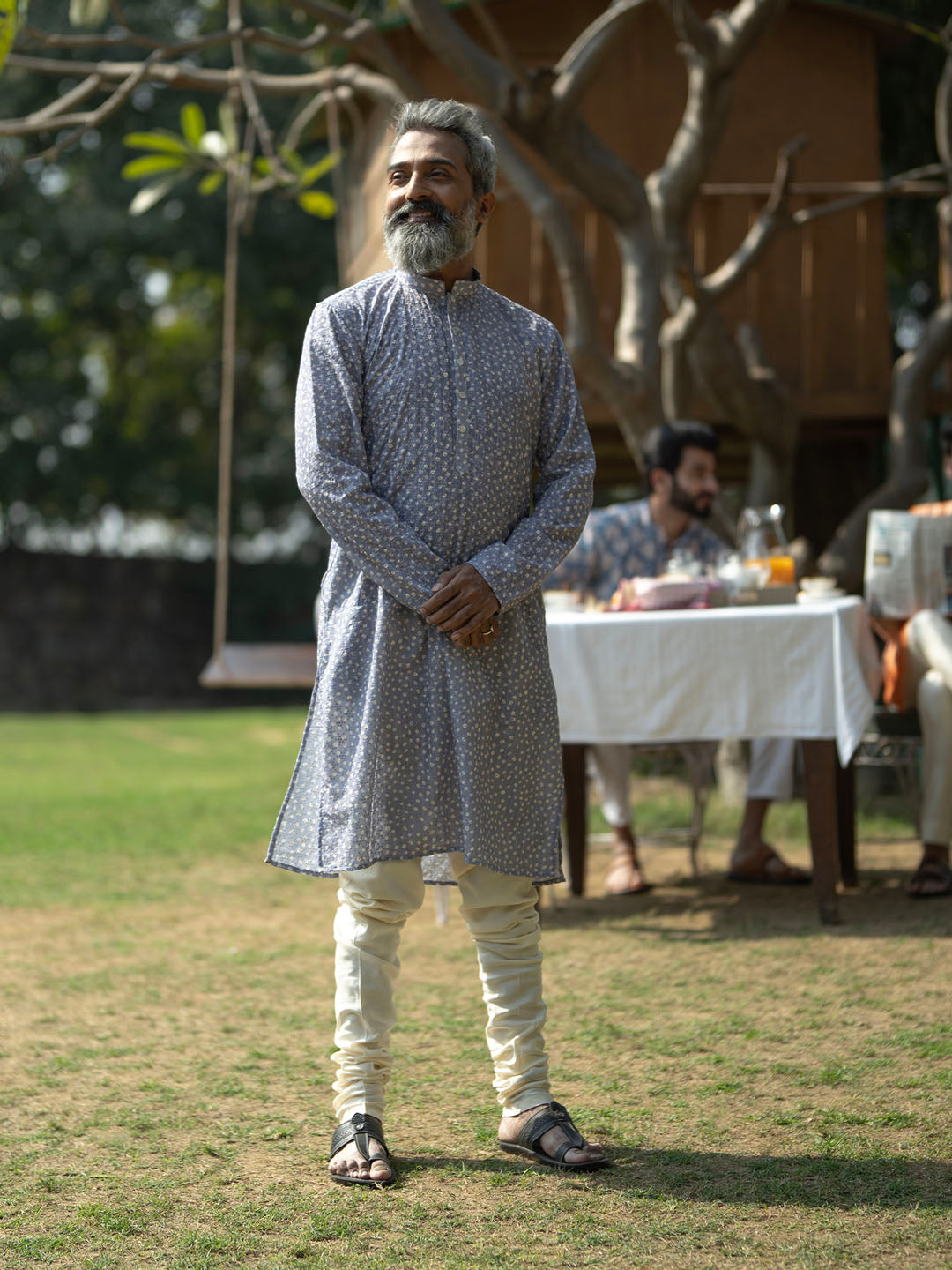 vastramay mens gray cotton blend kurta 1