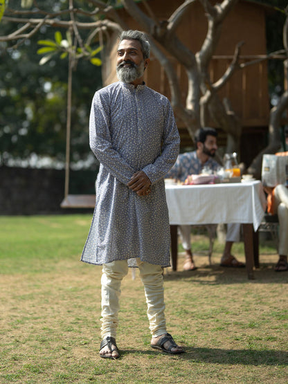 vastramay mens gray cotton blend kurta 1