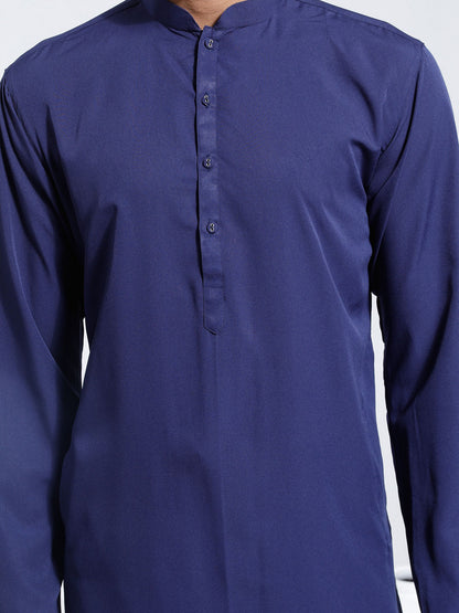 vastramay mens navy blue crepe kurta