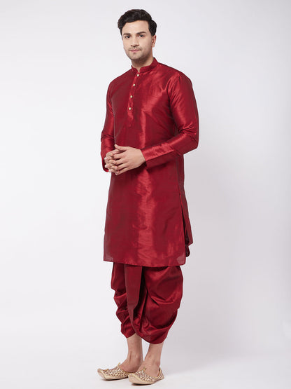 Vastramay Men's Maroon Silk Blend Kurta And Dhoti Set - PUSHMYCART