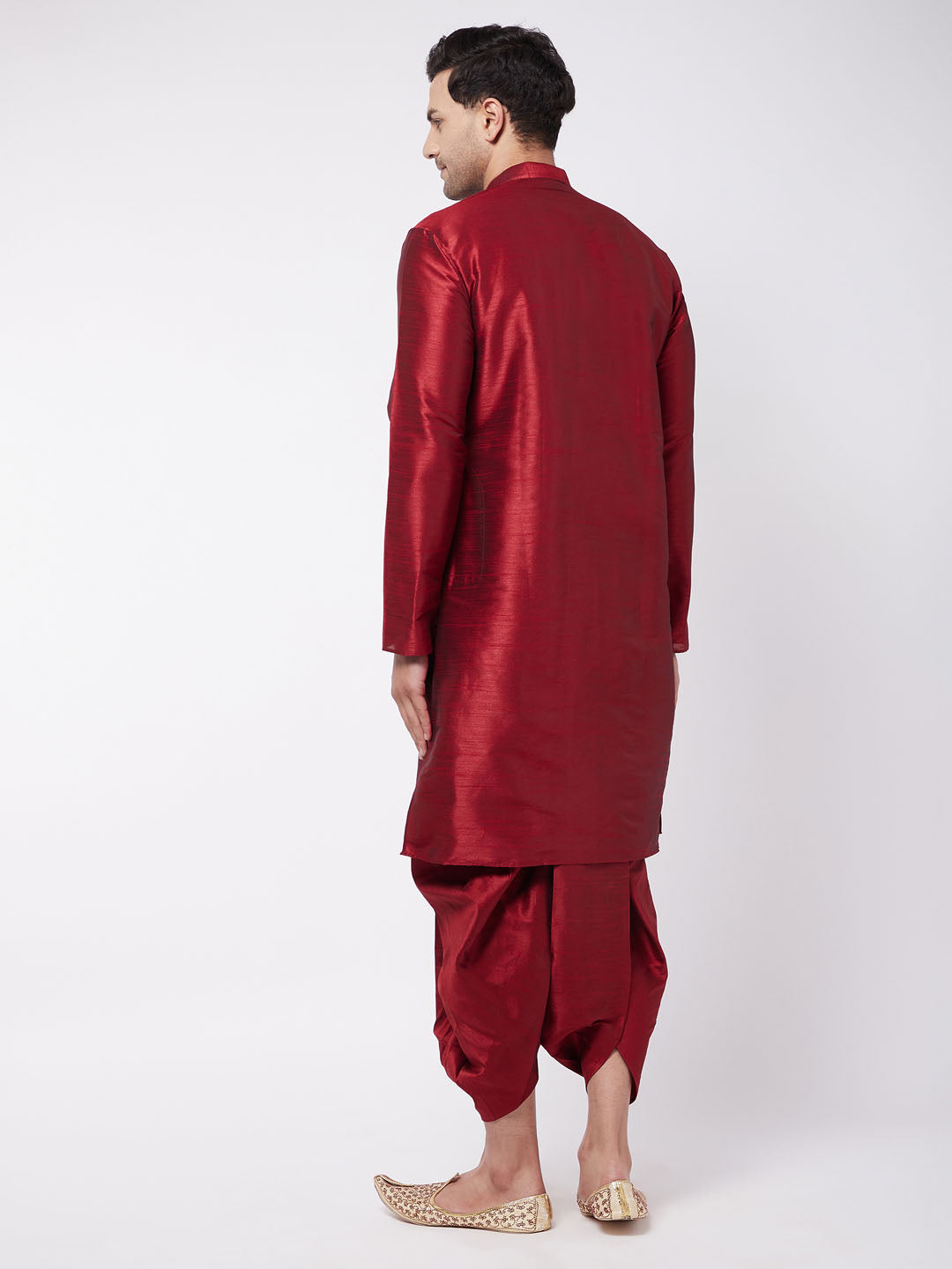Vastramay Men's Maroon Silk Blend Kurta And Dhoti Set - PUSHMYCART
