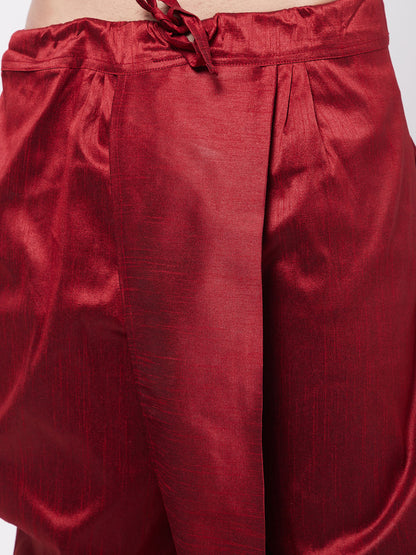 Vastramay Men's Maroon Silk Blend Kurta And Dhoti Set - PUSHMYCART