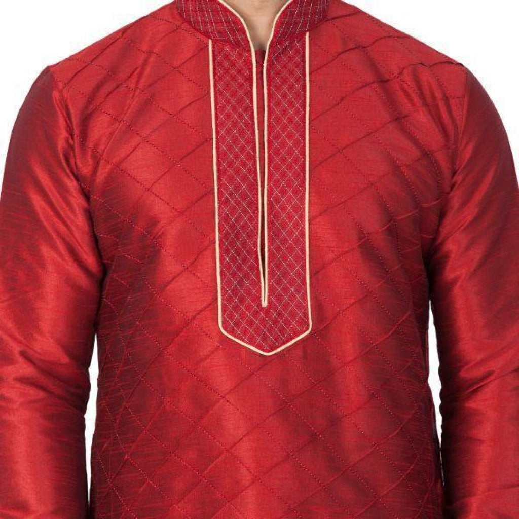 Vastramay Men's Maroon Silk Blend Kurta - PUSHMYCART