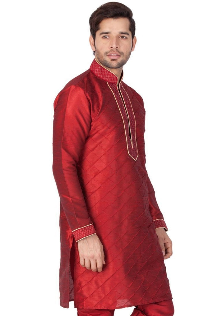 Vastramay Men's Maroon Silk Blend Kurta - PUSHMYCART