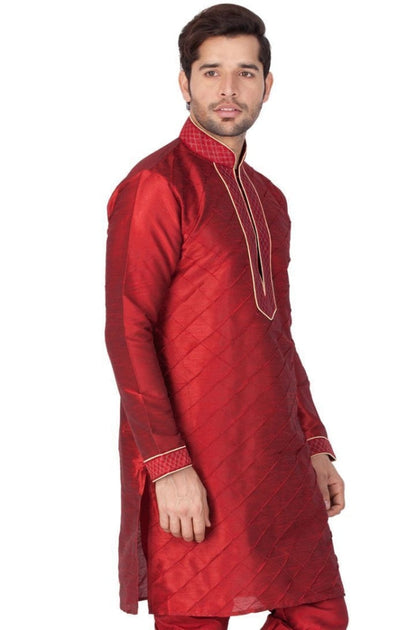 Vastramay Men's Maroon Silk Blend Kurta - PUSHMYCART